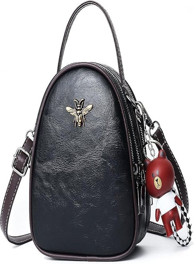 موكا حقيبة كتف صغيرة أنيقة من MOCA للنساء والفتيات، مزينة بتعليقة نحلة، وحزام قابل للتعديل، حقيبة كتف نسائية، هدية (أسود) - Image 1